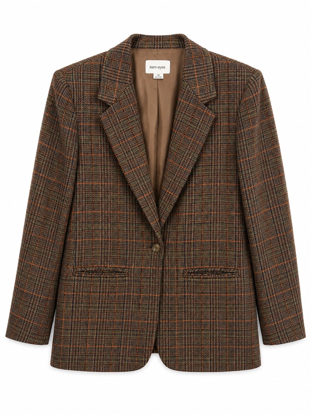 Item-Eyes Wool Blend Plaid Blazer Jacket Womens Size 10 Brown Windowpane Vintage